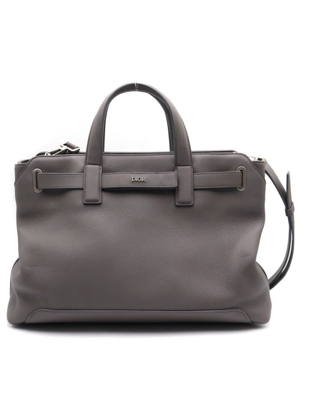 Dior Normandie Leather Silver 2-Way Tote Handbag Shoulder Bag Gray